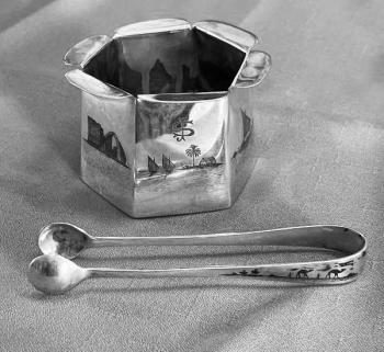 Zuckerdose - Silber, schwarzes Email - 1925