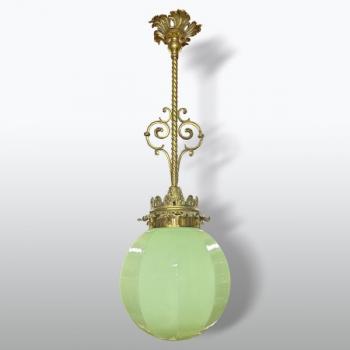 Kronleuchter - Messing, grünes Glas - 1910
