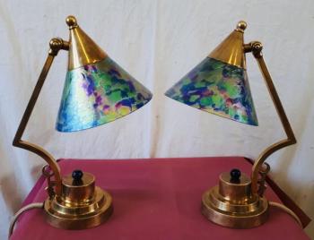 Tischlampe - Messing, Irisierend Glas - 1910