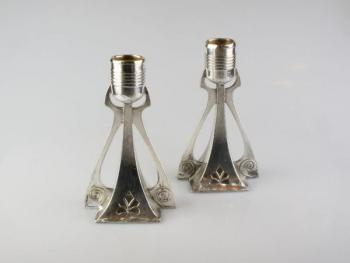 Zwei Kerzenhalter - patiniertes Metall - WMF Geislingen - 1905