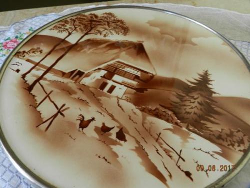 Runde Porzellan Platte - Chrom, weies Porzellan - 1940