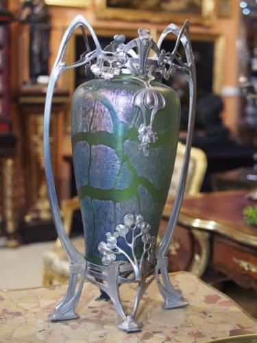Vase - Metall, Irisierend Glas - 1900