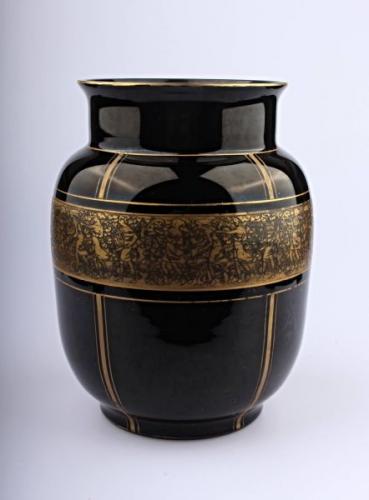 Moser Vase, Bhmen, 1920, Hyalithglas, Oroplastische Dekoration, vergoldet